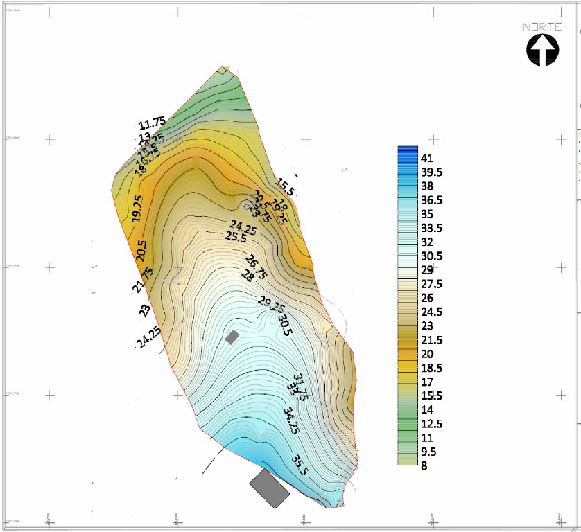 Mapa topográfico detallado del terreno en Guayabitos mostrando configuración geométrica, curvas de nivel y pendientes